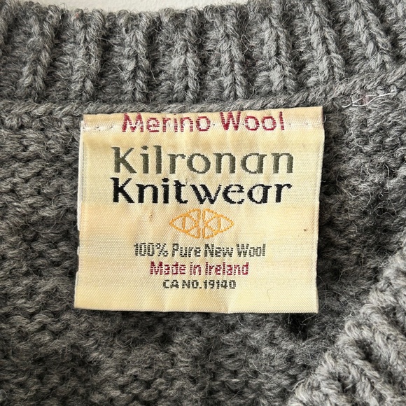 Kilronan Knitwear 100% Pure Merino Wool Gray Cardigan Made In Ireland - Picture 16 of 16